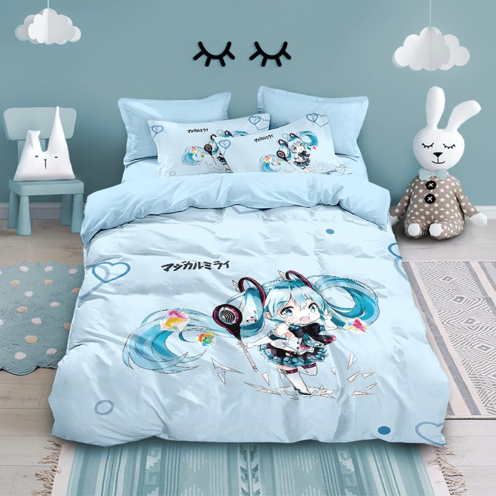 Anime Kingdom Merchandise - アニメ初音ミクグッズ漫画かわいい寝具クリエイティブかわいい女の子ベッドシーツ布団カバー枕カバーギフト